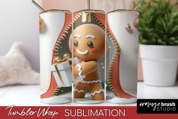 3D Christmas Tumbler Gingerbread Man PNG for Graphics & Tumbler Wraps