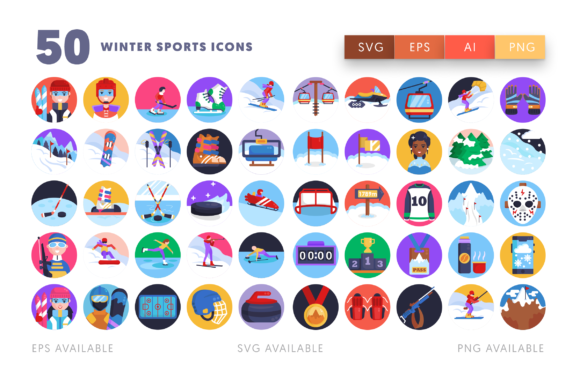 50 Winter Sports Icons: Graphics for Digital Sellers