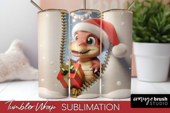 Christmas Tumbler Wrap Graphics & 3D Dinosaur PNG