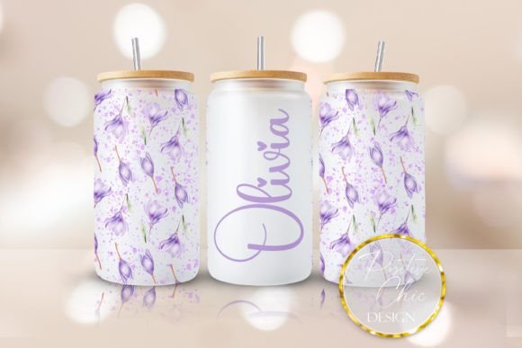 Floral Custom Name Libbey Glass Wrap: Graphics & Crafts