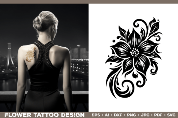 Flower Design SVG: Elegant Tattoo Graphics for Crafts