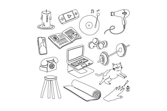 Lined Hobby and Lifestyle Hand Drawn Graphics and Icons