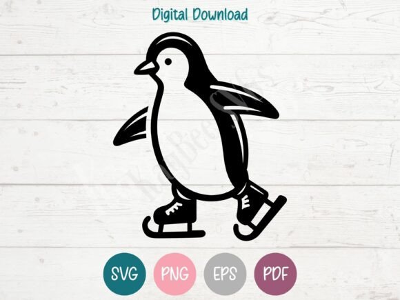 Penguin Ice Skating SVG Cut File Graphics for Crafts
