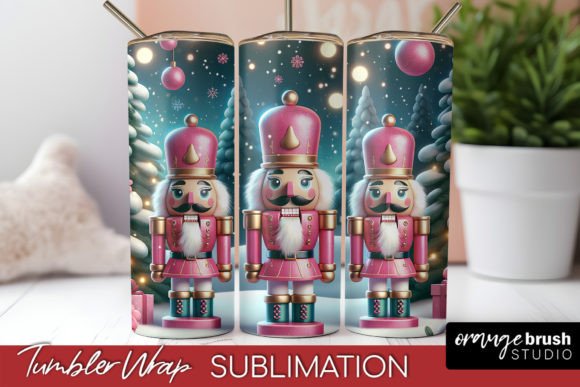 Pink Christmas Nutcrackers Tumbler Wrap Graphics