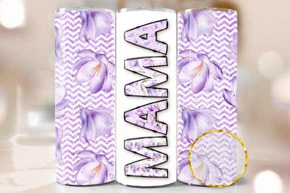 Purple Floral Mama Tumbler Wrap PNG