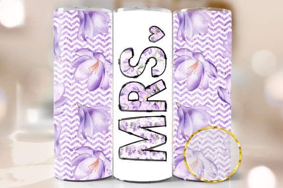 Purple Floral Mrs Tumbler Wrap PNG: Graphics for Crafts