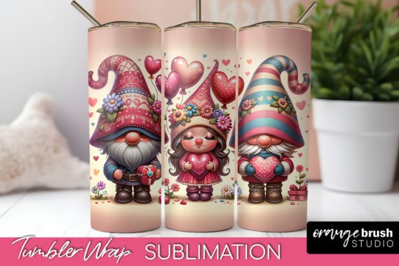 Valentines Gnome Skinny Tumbler Wrap PNG Graphics